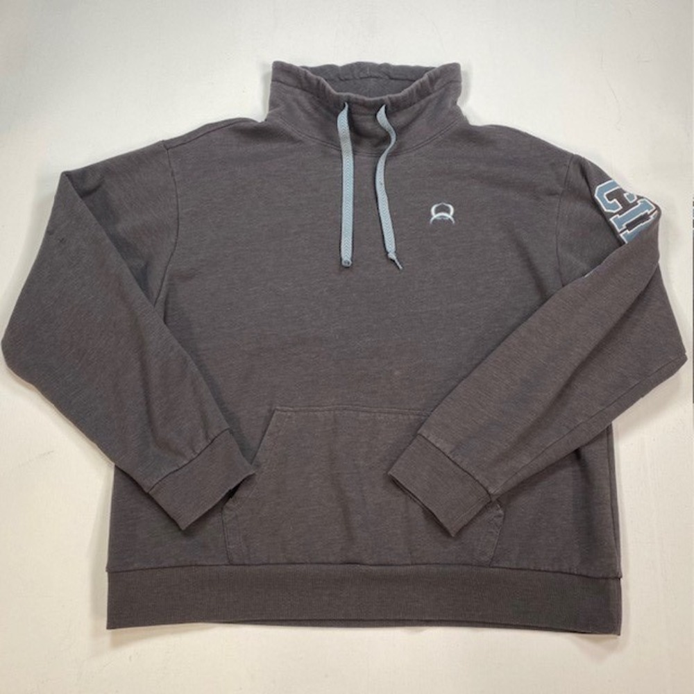 Cinch Womens Funnel Neck Sweatshirt Gray Heather Sleeve Logo Pullover Large L